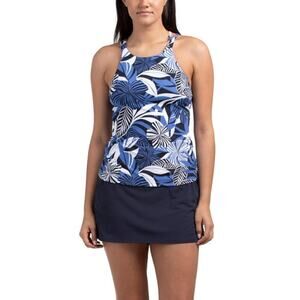 Nautica Women's Blue Floral Round Neck Tankini & Skirted Bottoms Swimsuit Size S